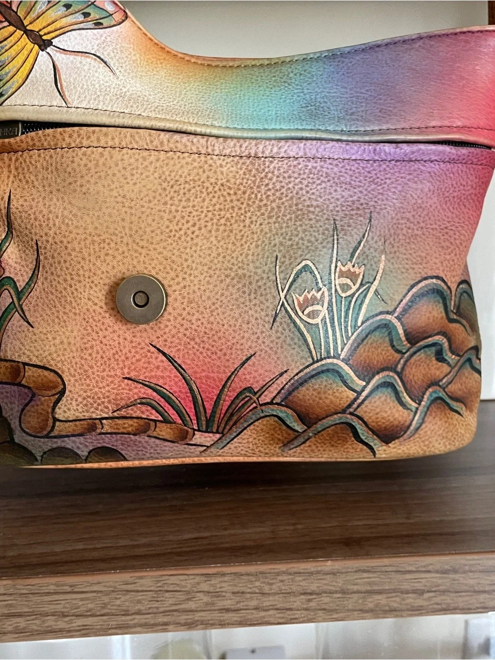 Anuschka Hand-Painted Floral & Butterfly Shoulder Bag